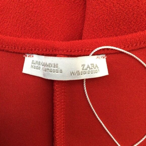 Zara Red Mini Dress sleeveless woven sheath round neckline Ruffle top Small - Picture 8 of 15